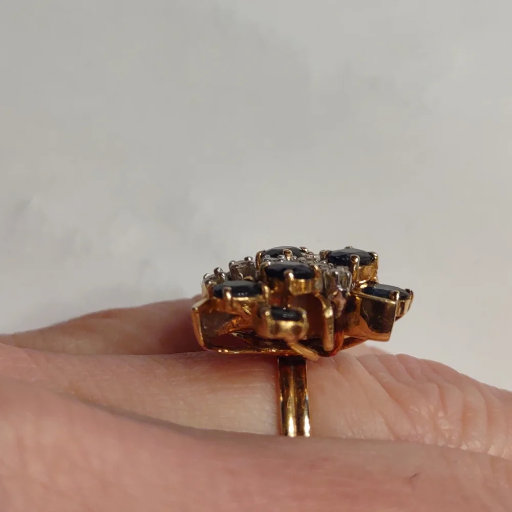 Blue sapphire And diamond ring 14 kt yellow gold - Picture 3 of 12